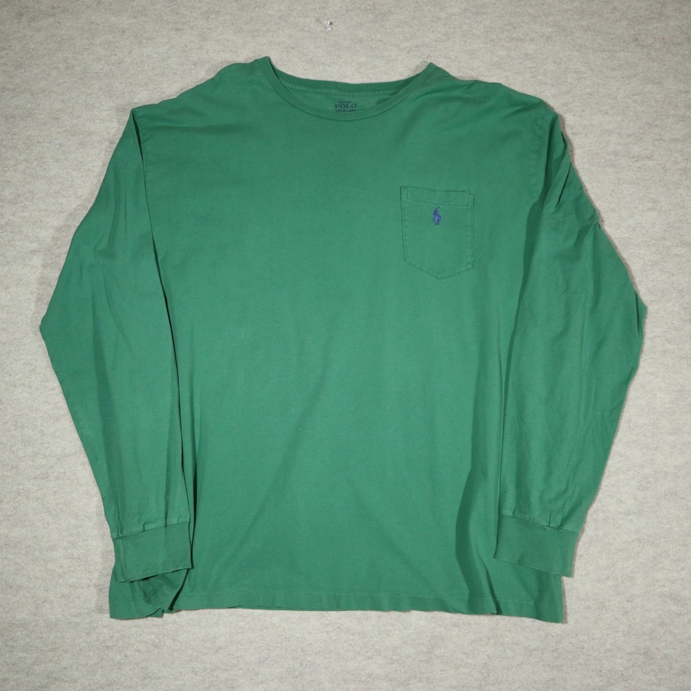 Polo Ralph Lauren Mens XXL Green Long Sleeve Pocket T-Shirt Cotton Preppy Y2K